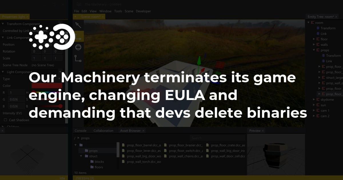 Our Machinery terminates its game engine, changing EULA and demanding