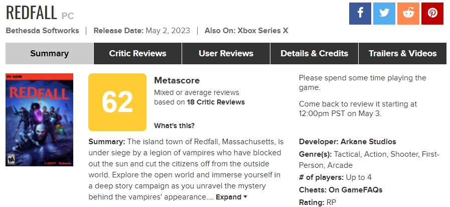 Redfall Hits New Low on Metacritic - The Tech Game