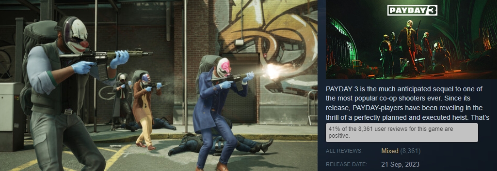 PAYDAY 3 Peaked at 1.3 Million Daily Users; Starbreeze Apologizes